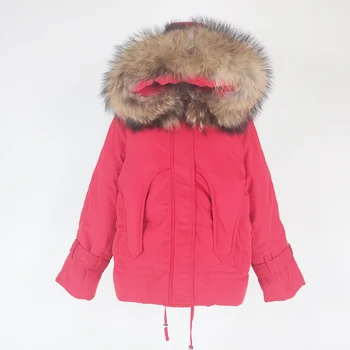 

parka real fur short coat plus size down jacket 2019 women clothes winter hooded with genuine raccoon dog fur collar thick warm