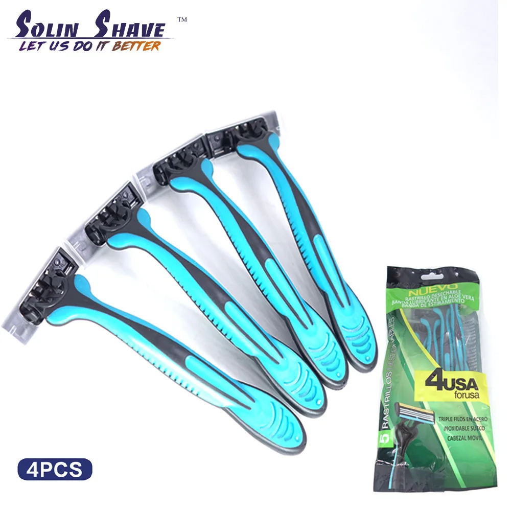 5pcs SolinShave Blue Manual Men's Disposable Razor Blade Polybag Package Beard Shaver Triple Stainless Blades SUCCOR3 R319 |