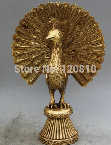 

12" China Chinese Folk Brass beautiful peacock peafowl Animal Statue Sculpture