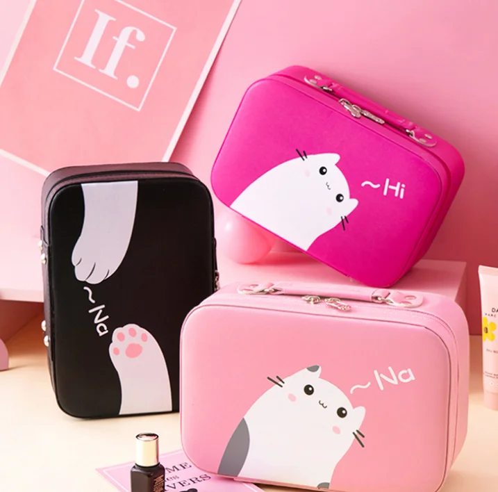 

Portable Lovely Female Cartoon Toiletry Bag PU Leather Makeup Bag For Girl Waterproof Storage Large Capacity Make up Cases Z731