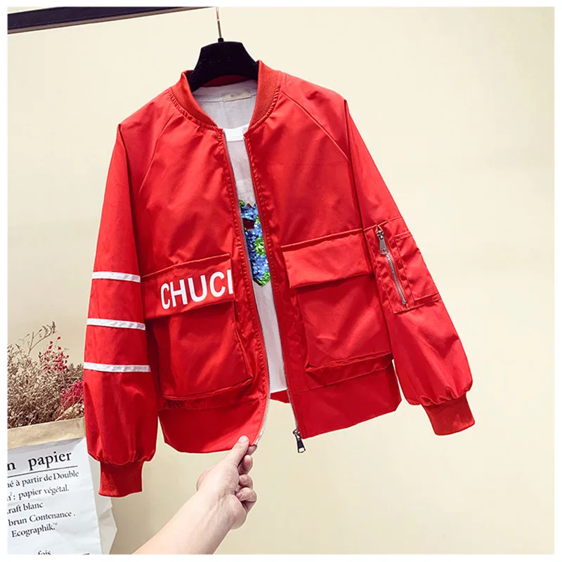

2019 New Casual Jacket Female Spring Autumn Loose Baseball Uniform Coat Fashion Wild Large Size Women Short Jacket WIN907