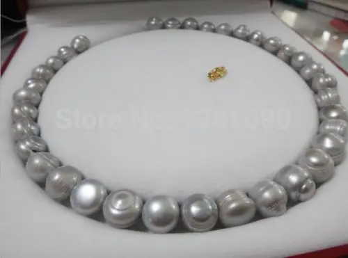 

000487 10-12mm genuine silver gray pearl necklace AAA