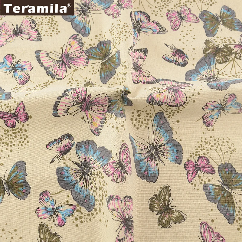 Butty Butterflies TERAMILA Cotton Linen Fabric Sewing Material Tissu Tablecloth Pillow Bag Curtain Cushion Pillow Home Textile