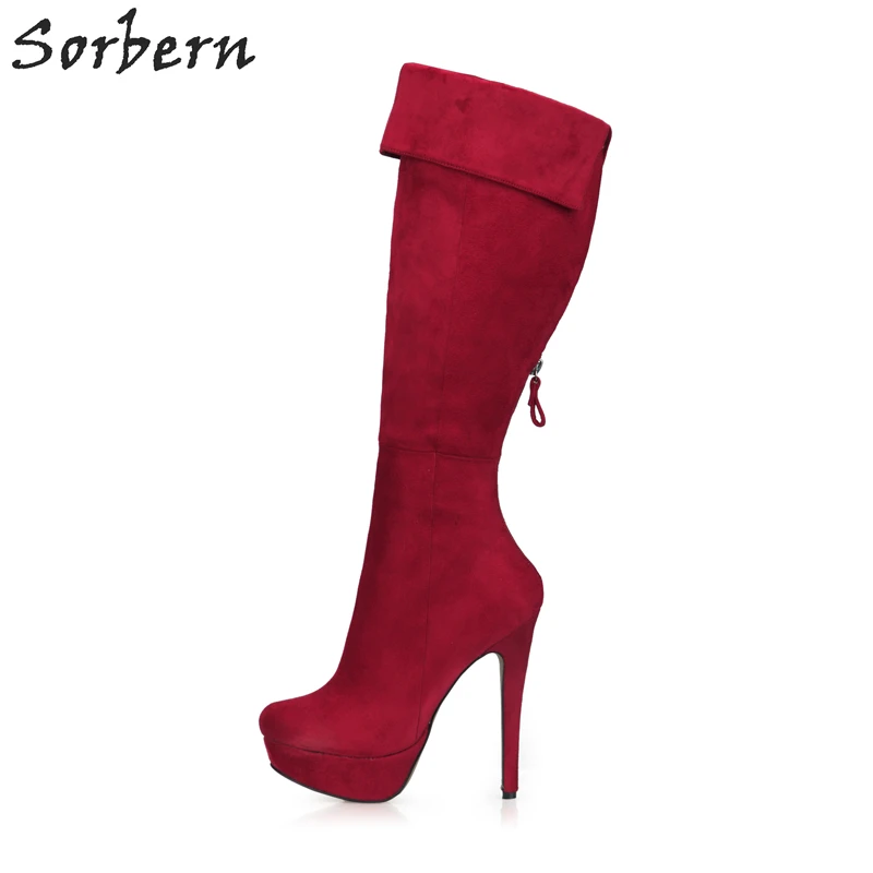 

Sorbern Women Boot Flock Knee High Boots Platform Sexy High Thin Heels Botas Mujer Zapatos Mujer New Arrive Party Boots