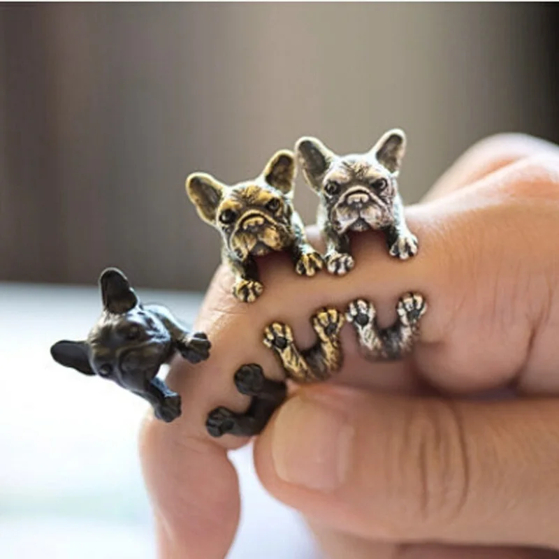 

New Lovely Puppy Hippie Puppy Dog Wrap Ring Punk Brass Knuckle Bulldog Rings For Men Fine Jewelry 66 KQS