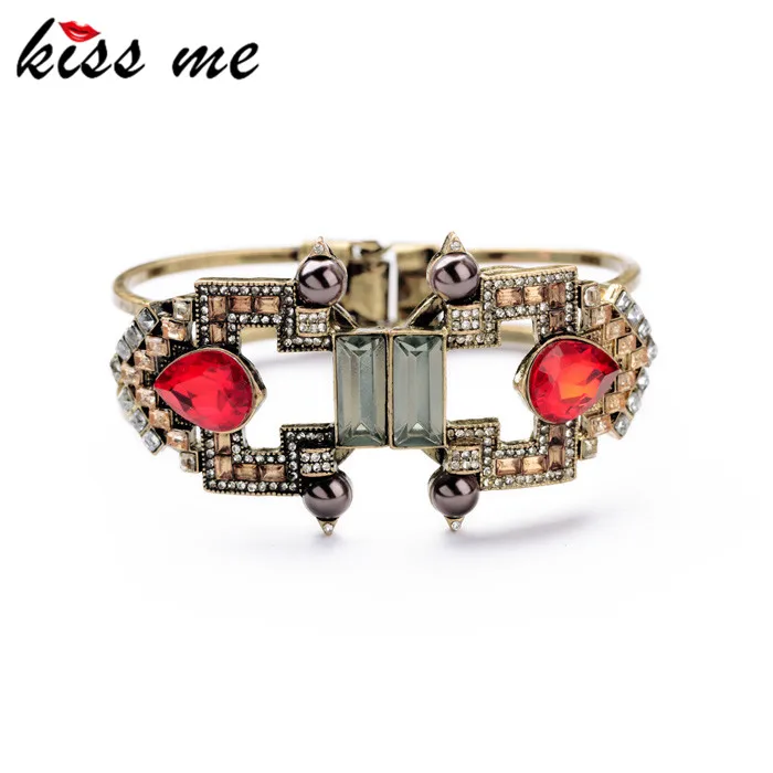 

Newest 2017 Fashion Jewelry Statement Red Glass Stone Antique Charm Bracelets & Bangles