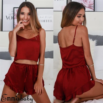 

2019 New 2PCS Women Sexy Sleeveless Sleepwear Summer V-Neck Babydoll Lingerie Nightdress Pajamas Set