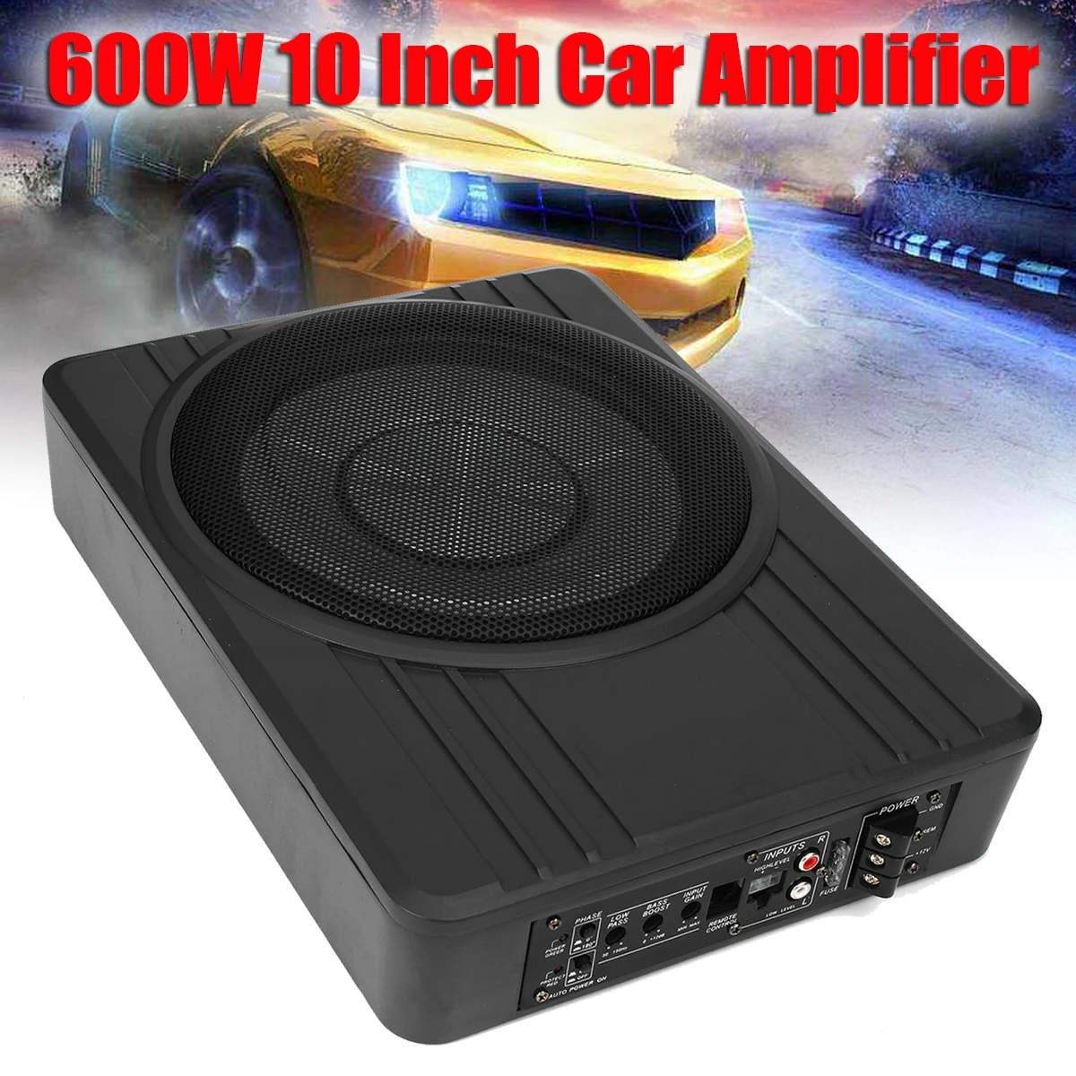 10" 600W Car Active Subwoofer Speaker Audio Amplifier Vehicle Subwoofer