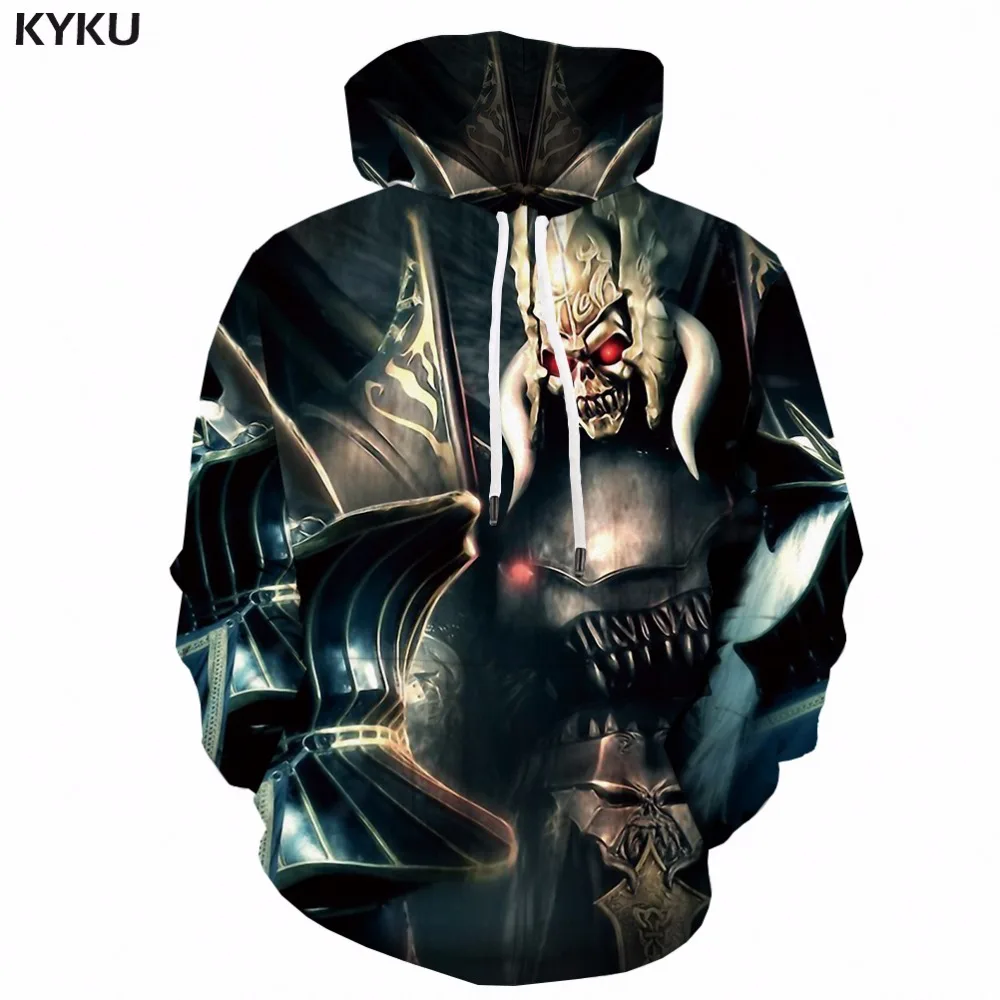 KYKU Grim Reaper Hoodie Для мужчин череп толстовки в стиле панк-рок одежда из металла 3d печатных Толстовка King Long аниме Для мужчин s Костюмы с капюшоном