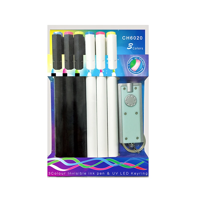 

AA Rainbow CH6020 Secret message party: six invisible ink pens with one mini keychain UV torch,6marker+1 light!! 10party/lot