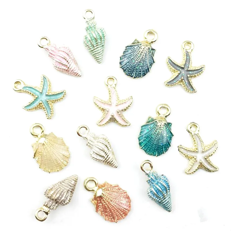 

10pcs Coloful Nautical Ocean Starfish Shell Conch Sea Enamel Charms DIY Bracelet Necklace Earring Jewelry Accessory DIY Craft