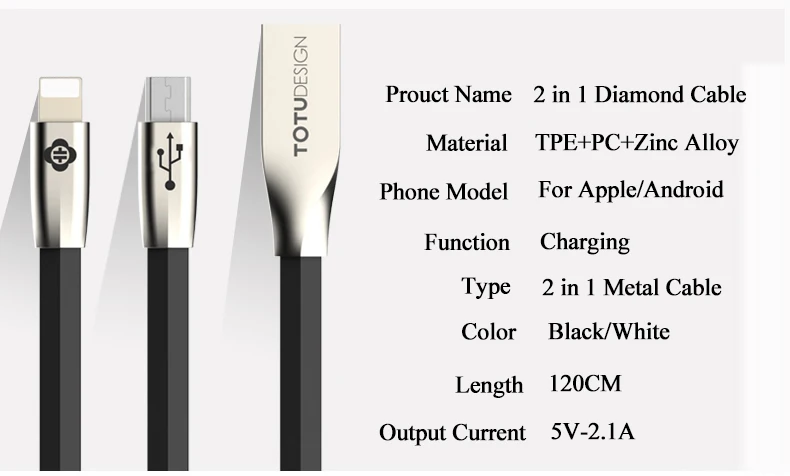 TOTU 2 в 1 USB кабель для iPhone Xs Max Xr X 8 7 кабель для быстрой зарядки Micro USB кабель для мобильного телефона кабель для передачи данных