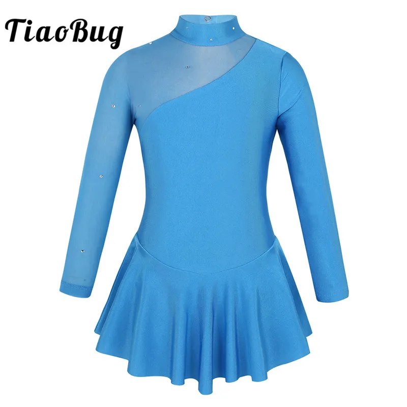 TiaoBug/детское бальное платье для девочек, платье для катания на коньках со стразами, тюлевый с длинными рукавами, детский гимнастический
