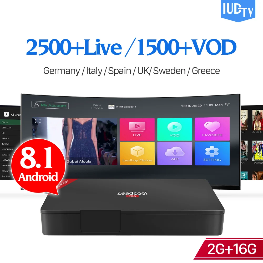 

IP TV IUDTV Code Box Leadcool Pro Android 8.1 RK3229 IPTV Europe Albania Portugal Germany Italia UK Spanish IP TV Subscription