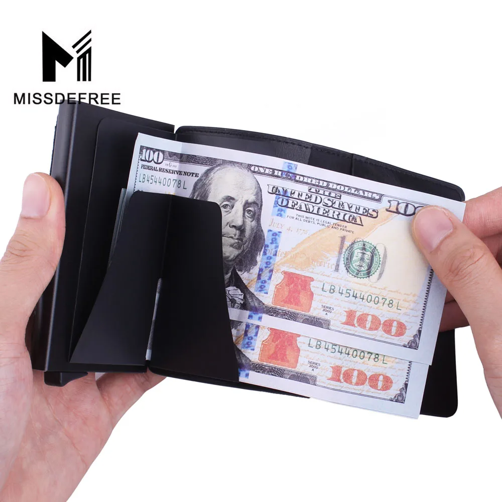 الأعمال ضئيلة محفظة مع مرونة الجيب الخلفي بو الجلود حامل بطاقات ألومنيوم RFID التلقائي المنبثقة ID بطاقة الائتمان محفظة نسائية للعملات المعدني...