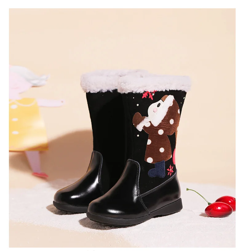 Детские кожаные ботинки высокого качества с Санта Клаусом, очень теплые Нескользящие удобные детские туфли для девочек