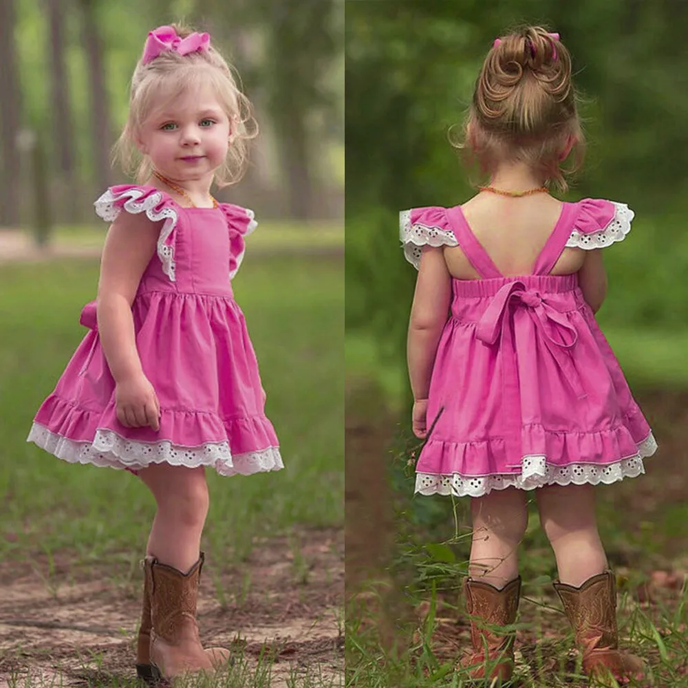 

Summer Dresses Girls Baby Girls Infant Kids Lace Sundress Solid Clothes Princess Casual Dress F326