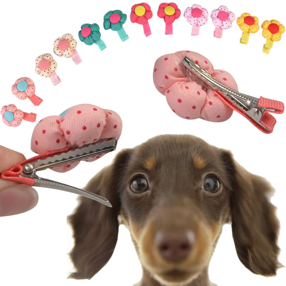 2Pcs Dog Hair Clips Bows Small pet dog Cat Puppy Flowers Hair Clips