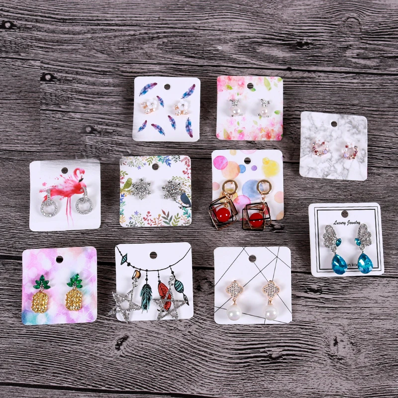 

100Pcs/Lot 5x5cm Multi Patterns Earring Cards Fashion Jewelry Organizer Display Packaging Cards Square Earrings Ear Studs Card
