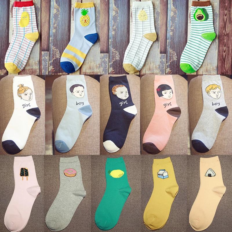 

[COCOTEKK]New Summer Fashion Women Novel Food Fruit Sweet Series avocado Cute Cotton Cheap Socks Kawaii Child face Pattern Socks