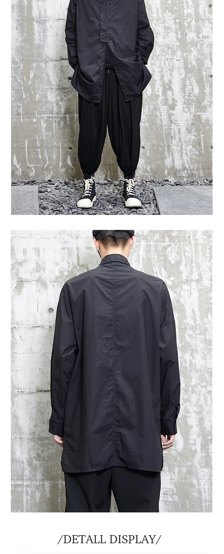 Мужская модная Повседневная рубашка с длинным рукавом, Япония, уличная одежда, панк, готика, хип-хоп, свободная длинная рубашка, Мужская черная рубашка