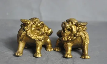 

Chinese Brass Feng Shui Evil spirits Guardian Foo Dog Lion Beast Statue Pair