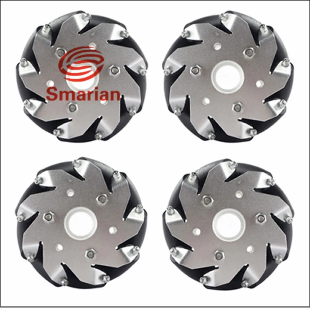 Official smarian 100mm Aluminum Mecanum Wheels Set Basic ( 2 Left, 2 Right) for robot car 14162 Diy Wheeled Robotic Car Chassis