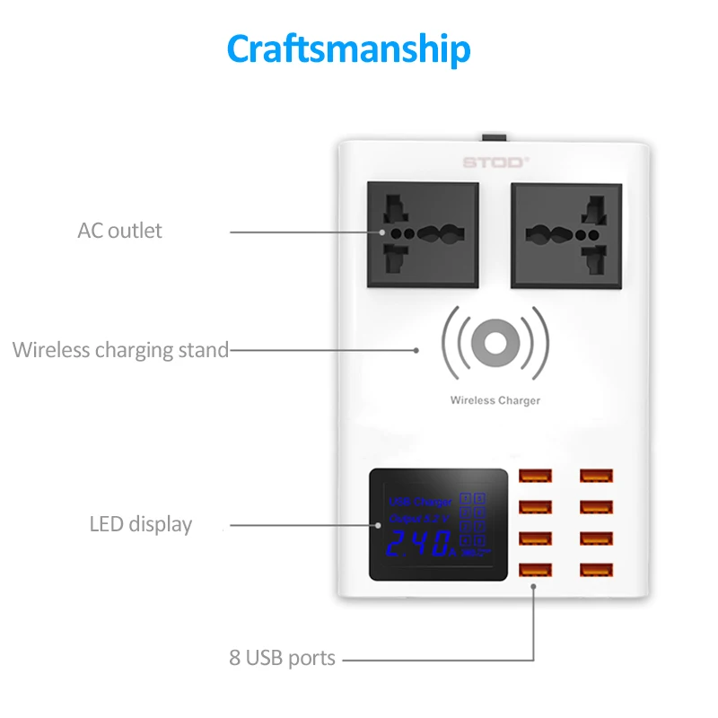 STOD Qi Беспроводное зарядное устройство Smart usb зарядка светодиодный дисплей мощность полосы переменного тока для iPhone X samsung huawei LG Mi адаптер питания