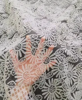 

White 5 code sequins Glitter glue legal mesh African lace Nigeria lace fabric suitable for wedding dress fabric DIY clothing