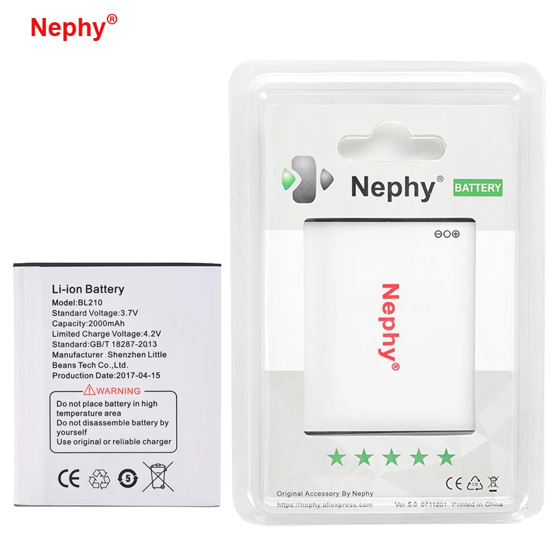 Оригинальный аккумулятор Nephy BL210 для Lenovo A536 S820 A606 A656 S650 S820E A766 A828t BL 210 BL-210 |