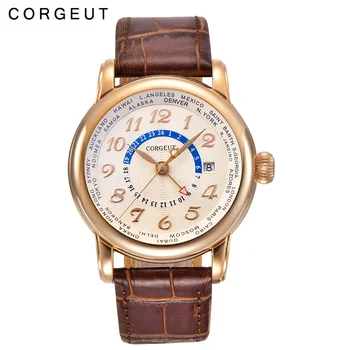 

41mm Corgeut Men's Watch Rose Gold Case Automatic Mechanical Watch Belt Mechanical Watch