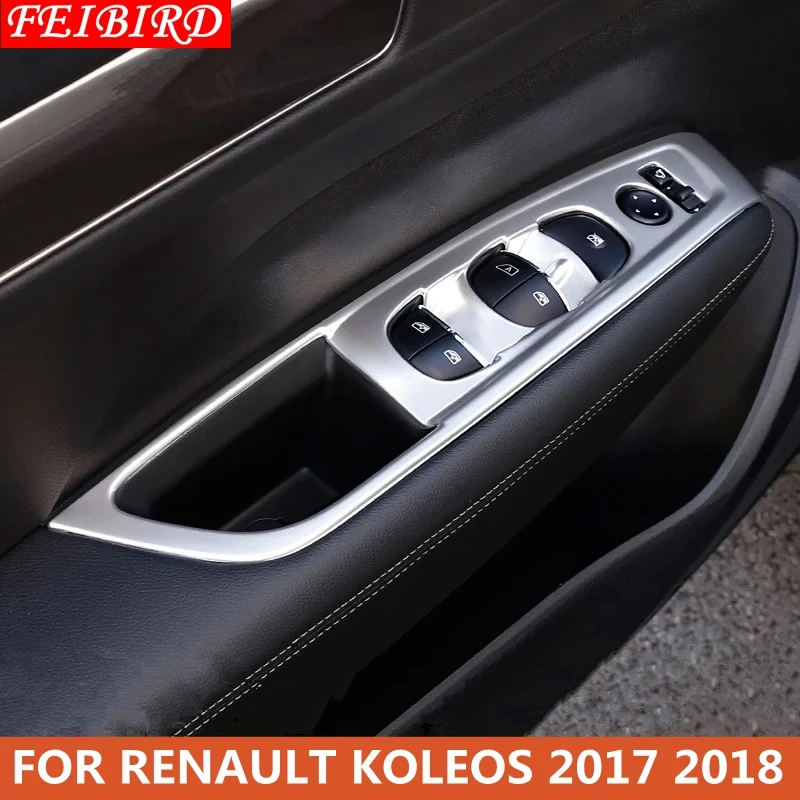 

ABS Inner Door Armrest Window Lift Button Cover Trim MATTE STYLE / CARBON FIBER STYLE Interior For Renault Koleos 2017 2018