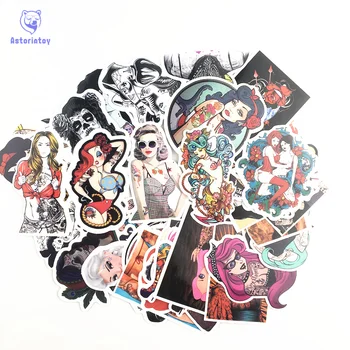 

50pcs/lot tattoo girl Notebook refrigerator skateboard trolley case decals backpack Tables waterproof PVC car sticker