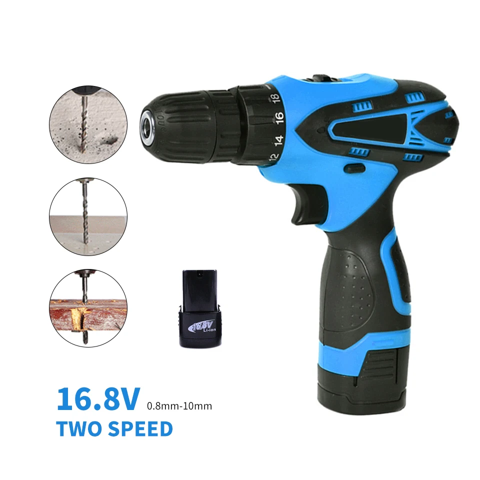 

16.8V Cordless Drill 2 Speed Wireless Power Driver Electric Screwdriver Home Diy Tools Taladro Inalambrico Matkap Parafusadeira