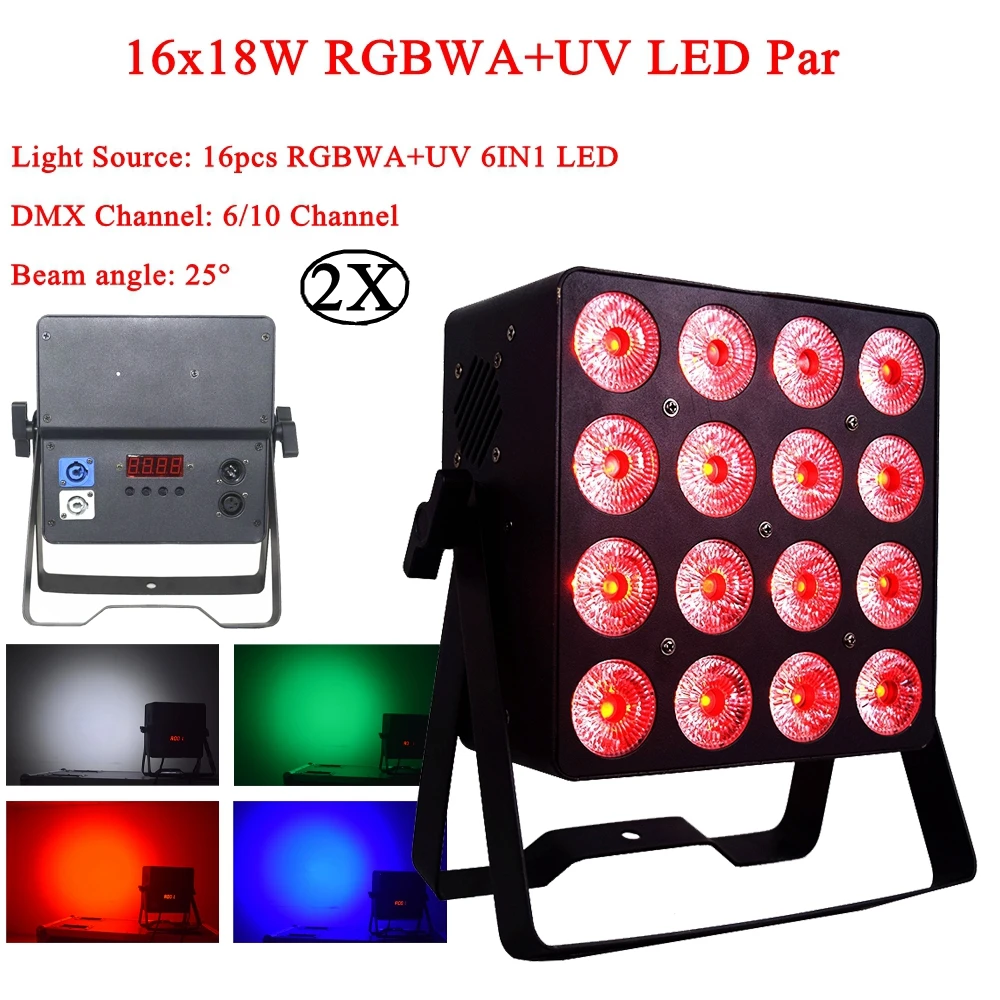 

2Pcs/Lot LED Par 16x18W RGBWA-UV 6IN1 DJ Stage Light LED DMX Wash Light Stage Lighting Master-Slave Sound Discoteca Equipment