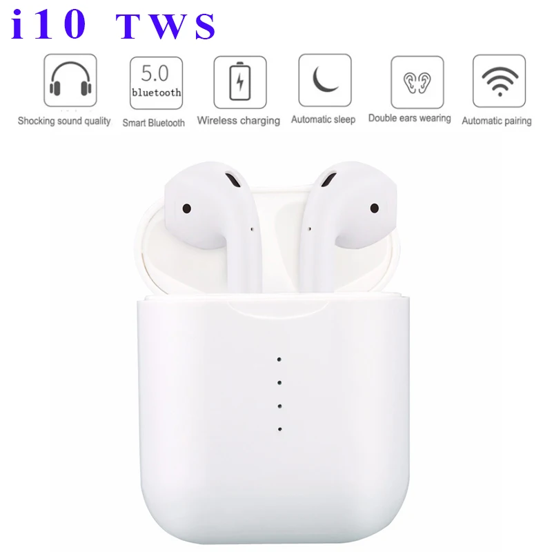 

Wireless Bluetooth Earphone 5.0 i10 TWS Touch Bluetooth Headsets Earbuds with Wireless Charging Mic For CellPhone pk i11 i12