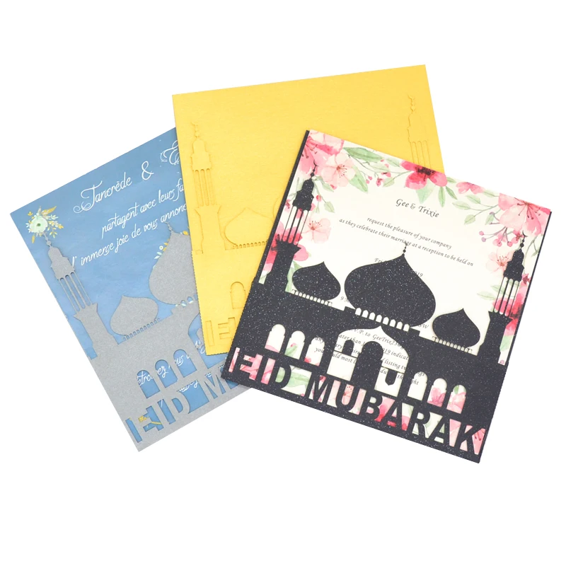 

ramadan kareen invitation card eid mubarak new design laser cut muslin wedding invitation card