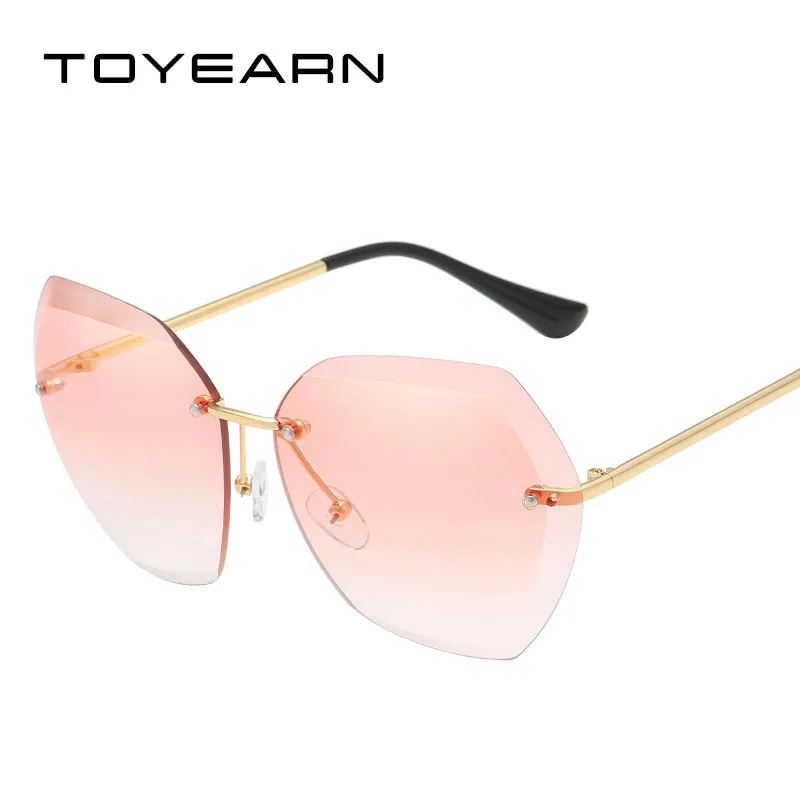 Toyearn Fashion Brand Designer Ladies Oval Rimless Sunglasses Women