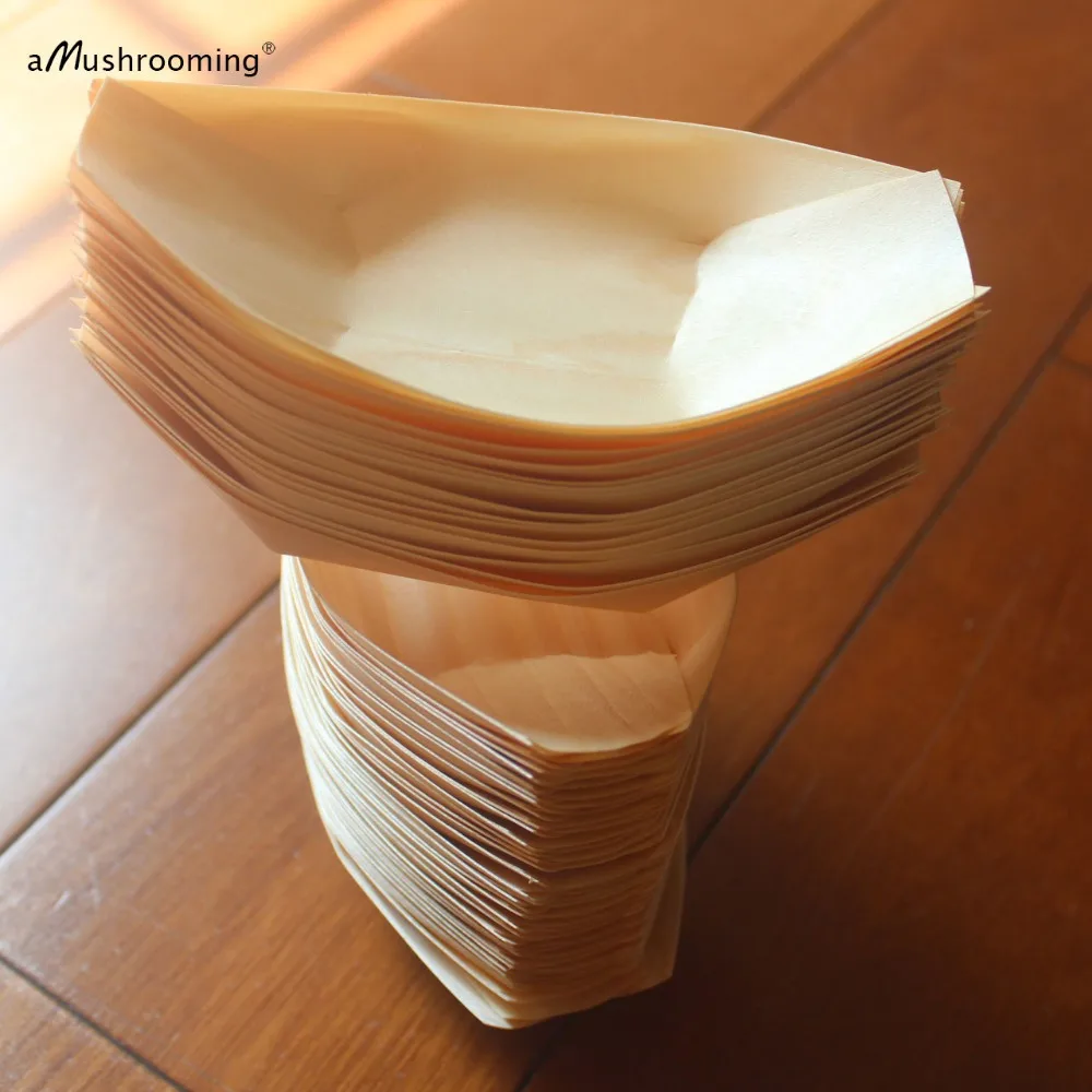 Disposable Bamboo Plate Set 50Pcs Wooden Boats Serving Boards Party Food Snacks