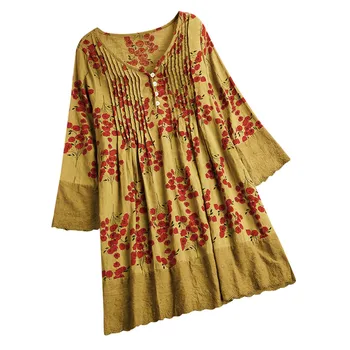 

2019 MAXIORILL New Women linen Casual Printed Long Sleeve Shirt Button Down Tops куртка Wholesale T3