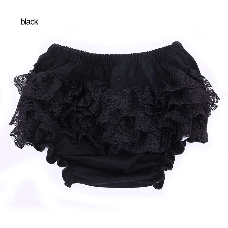 Милое хлопковое кружевное нижнее белье для новорожденных девочек от 0 до 3 лет свободные короткие штаны с оборками и подгузниками - Цвет: Black