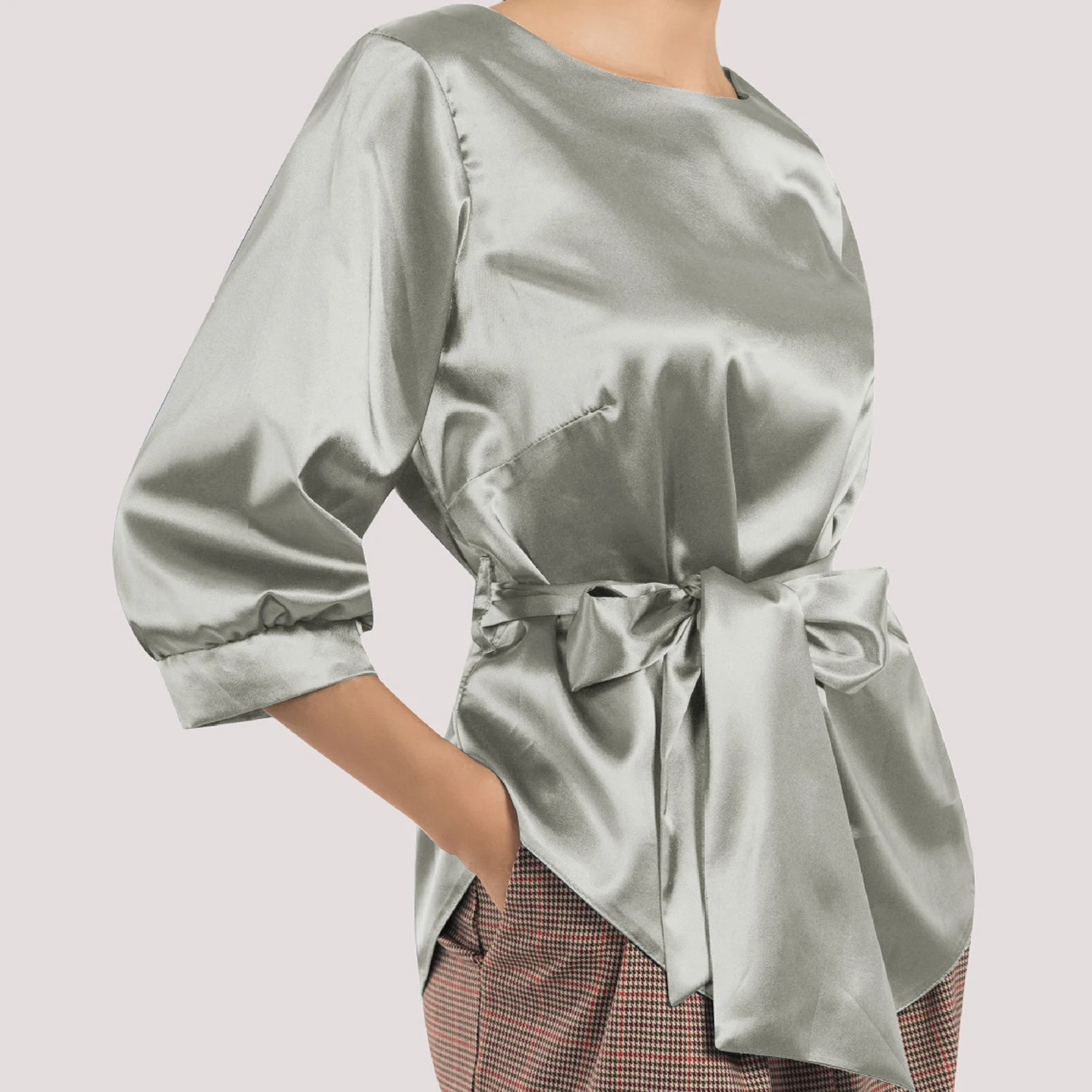

OL Office Ladies Vintage Tie Bow Waist Sashes Belt Solid Satin Silk Blouse Autumn Summer Shirt Slim Elegant Plus Size Oversized