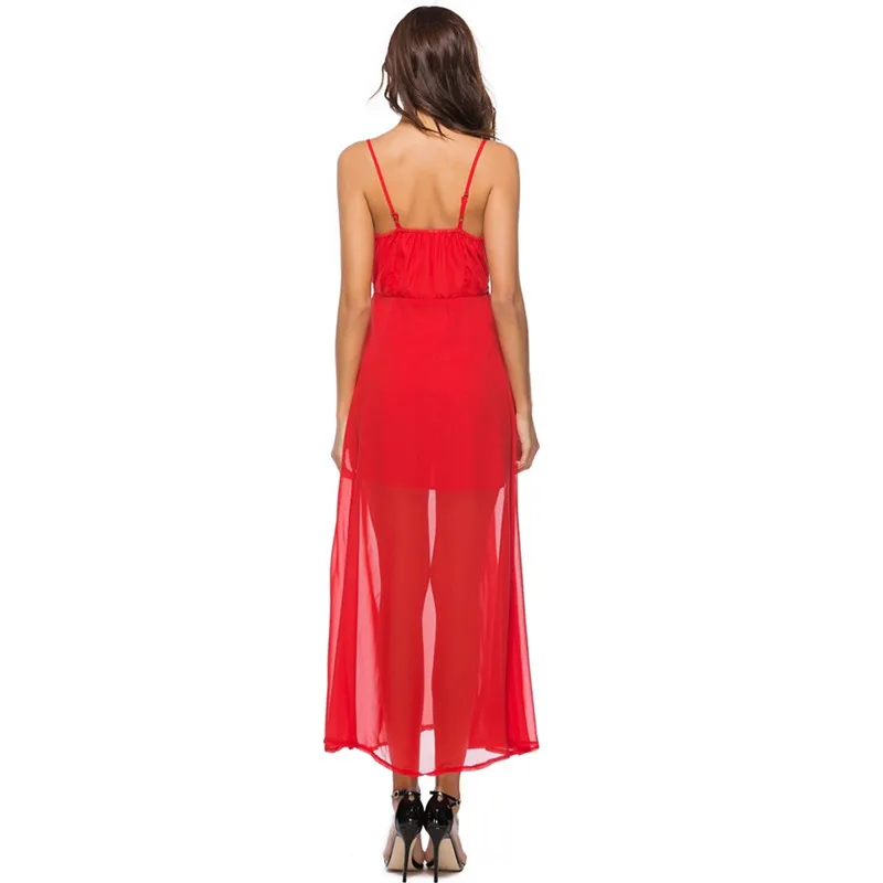 Debowa 2018 Новое летнее платье Для женщин красное шифоновое Разделение Sexy Глубокий v