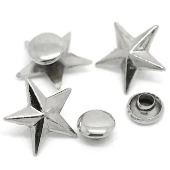 

20 Sets Punk Star Pentacle Spike Rivets Studs Spots Silver Tone Fit Crafts Handbags Clothes Shoes 14x13mm 7mm