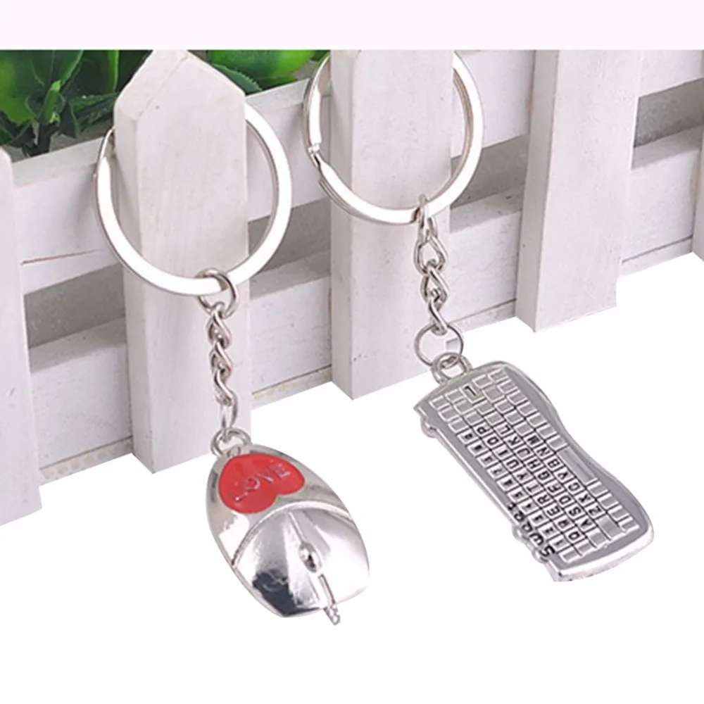 

2pcs/set Couple Key Chain Ring Metal Keyboard and Mouse Keychain Gift For Family Lover Company Charming Jewelry Keychain Unisex