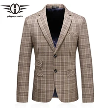 Хаки, серый, темно-синий клетчатый Повседневный блейзер для мужчин, корейский стиль, плюс размер, свадебное платье, мужские деловые блейзеры Q725