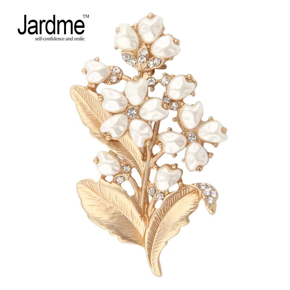 

Jardme Lily of The Valley Plant Brooches Natural Pearl Crystal Golden Elegant Brooch Hijab Pin Badges Collar Clip Jewelry Gift