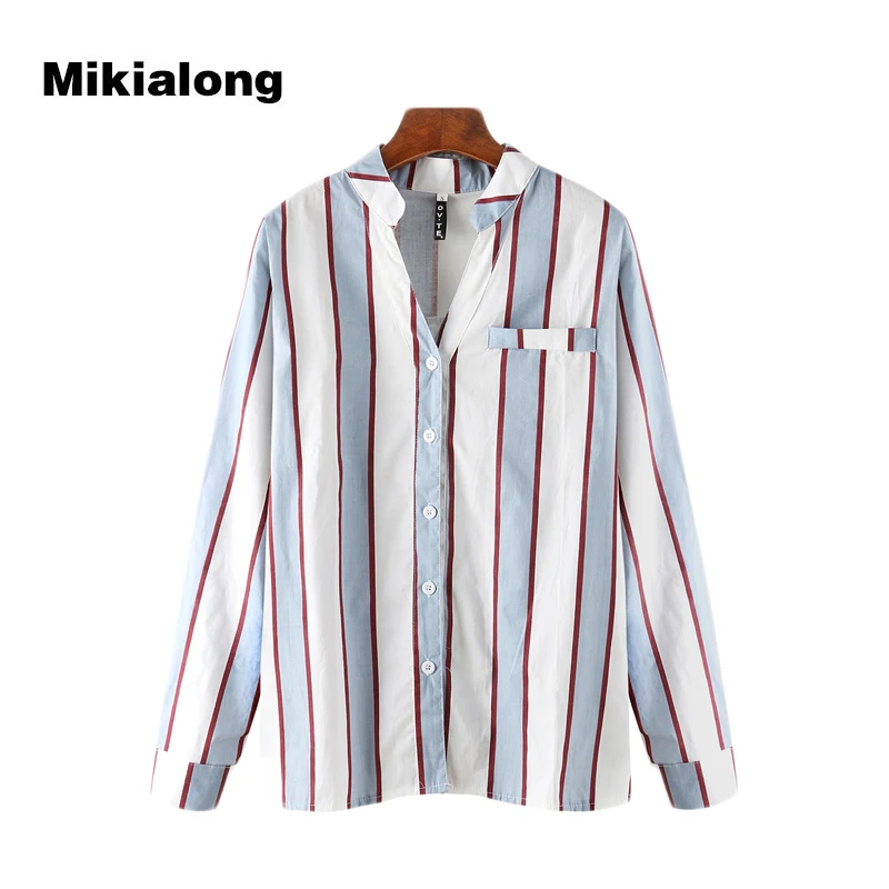 

CUWHF Korean Fashion Striped Shirt Women 2018 Work Wear Ladies Office Shirts Women Linen Blouse Long Sleeve Blusas Mujer