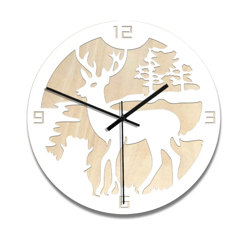European creative elk Christmas decoration wall clock Hot home living room wooden clock wall hangings