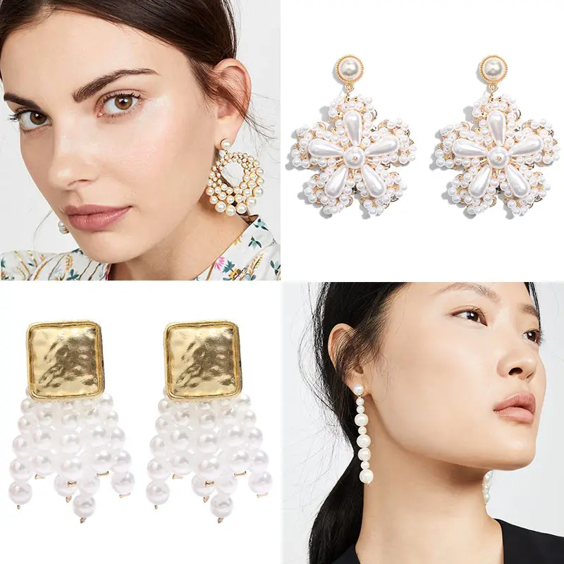

Flatfoosie luxury Freshwater Pearl Tassel Drop Earrings Baroque White Round Earring For Women Indian Wedding Bridal Jewelry Gift